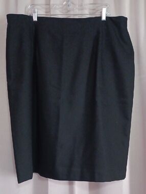 Valerie Stevens Classic Black Pencil Skirt Pure Wool Elastic Back Waist Panels